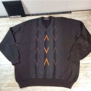 Vintage 90s Tuscan Colorful Geometric Lines Arrows Knit Sweater Wool Acrylic Lrg